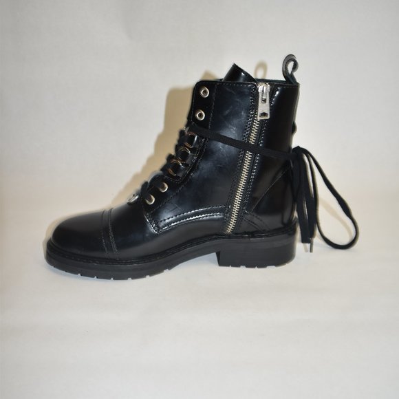 AllSaints Black Women's Leather Lira Hiker Black Boots Size 38 EU 8 US - Picture 4 of 9
